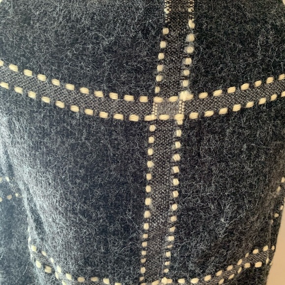 Grey and Cream Wool Tassel Poncho, Size One Size - Picture 2 of 3